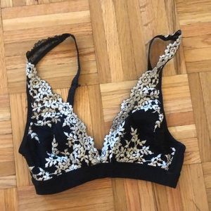 Black and white floral lace bralette